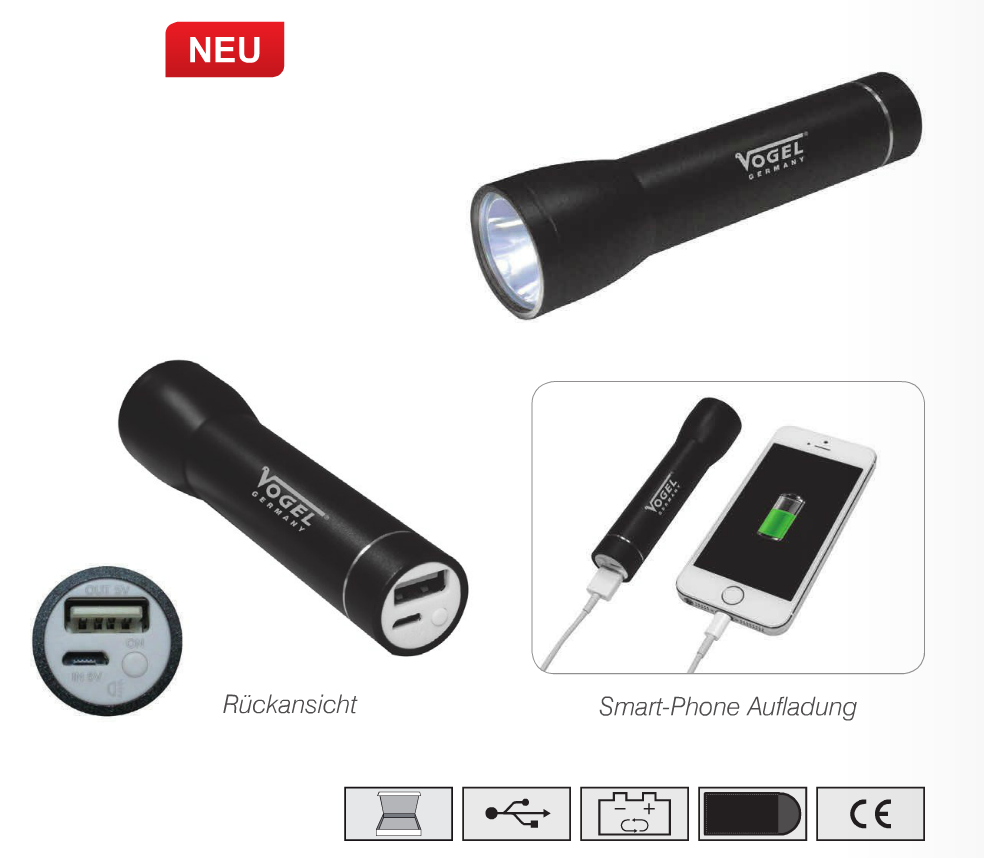 Фонарик карманный Vogel с подзарядкой смартфонов